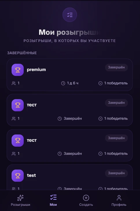 List of a user’s giveaways